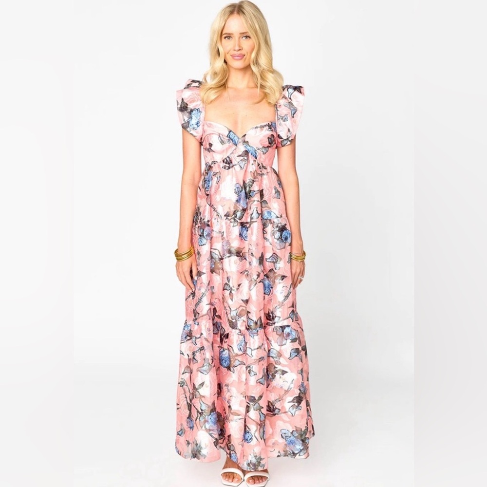 Buddy love Floral Pink Maxi Dress with flutter Sleeves